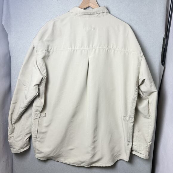 Quest Vented Back Long Sleeve Fishing Button Up Shirt Nylon Zip Tan Men’s XL - Picture 9 of 12